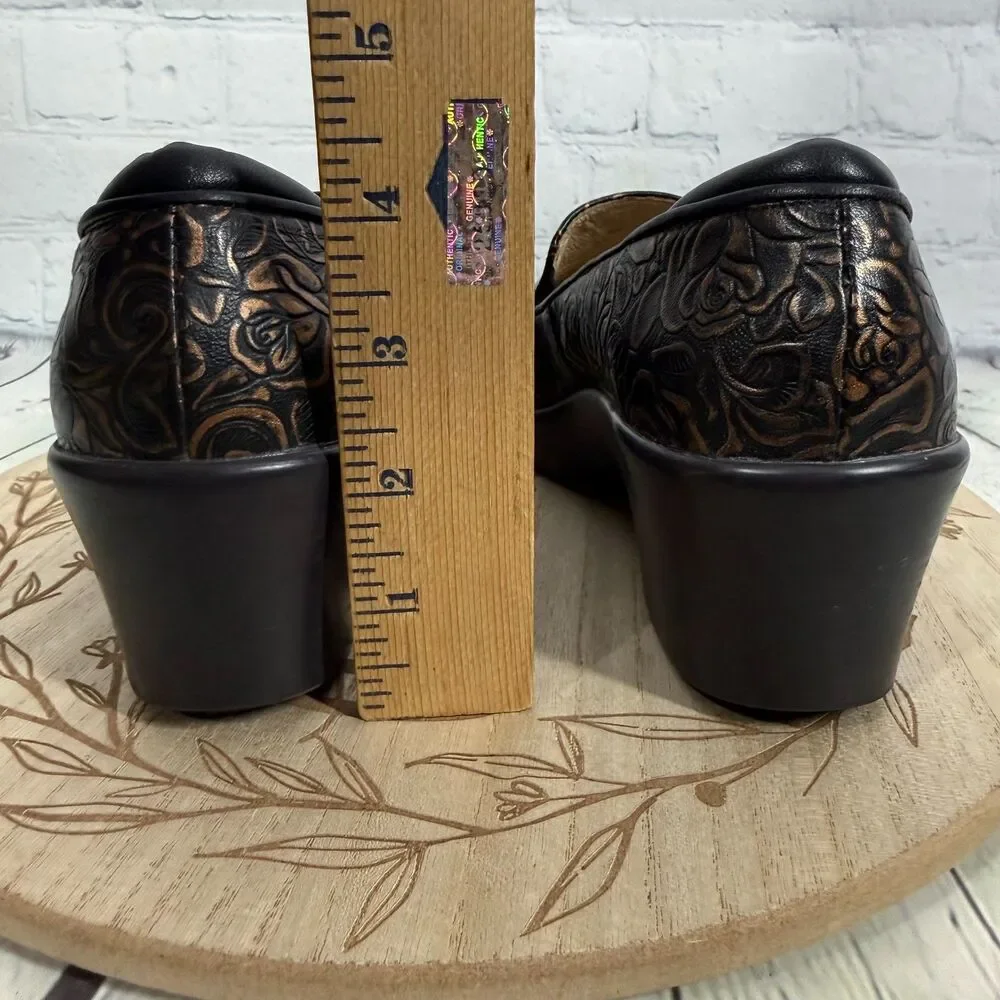 Alegria Emma Bar Womens 37 Bronze Bouquet Floral Comfort Platform Slip On Shoes